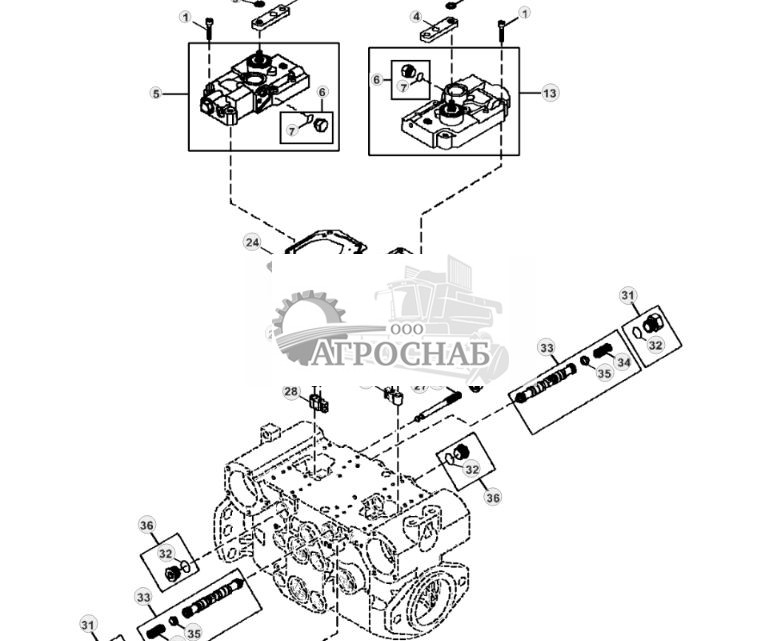 Корпус системы управления гидростатическим насосом, соленоид, комплект золотника (ручное управление) - ST11588 149.jpg